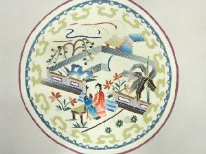 アンティーク　塩瀬丸紋に時代人物風景模様刺繍名古屋帯